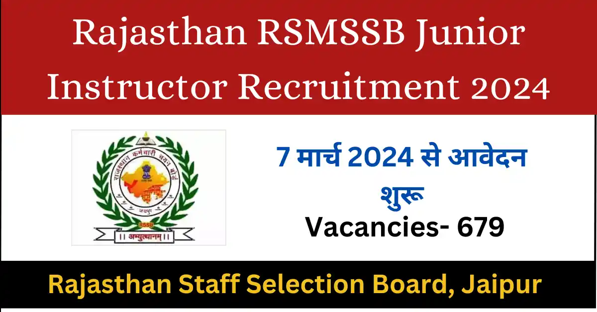 Rajasthan RSMSSB Junior Instructor Recruitment 2024