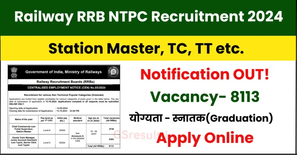 Railway RRB NTPC Notification 2024